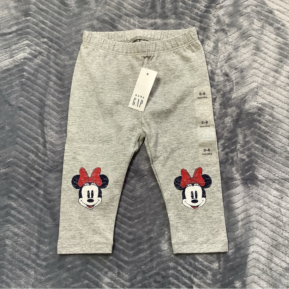 NWT‎ Baby Gap Disney Minnie Mouse Gray Leggings 3-6 Month.